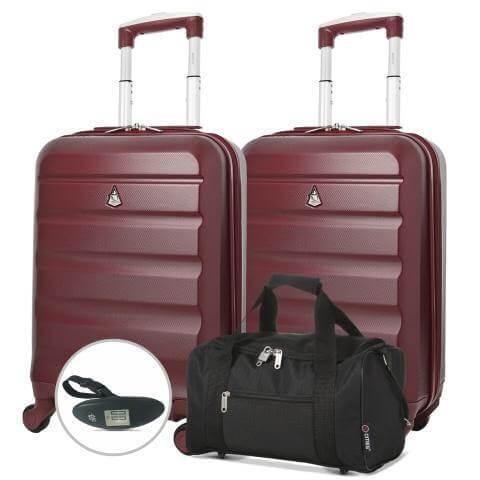 Aerolite (55x35x20cm) Lightweight Cabin Luggage Set - with 5 Cities Black Holdall and Luggage Scale - Packed Direct UK