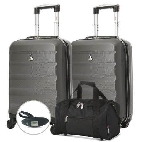 Aerolite (55x35x20cm) Lightweight Cabin Luggage Set - with 5 Cities Black Holdall and Luggage Scale - Packed Direct UK
