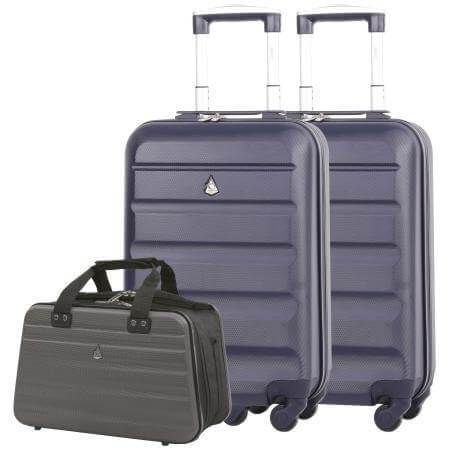 Aerolite (55x35x20cm) Lightweight Hard Shell Cabin Hand Luggage (x2) & Aerolite (40x20x25cm) Hand Luggage Holdall Bag - Packed Direct UK