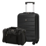 Aerolite (55x35x20cm) Lightweight Hard Shell Cabin Luggage and (40x20x25cm) Black Holdall - Packed Direct UK