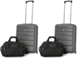 Aerolite 55x40x20 Ryanair Maximum Allowance 40L Hard Shell On Hand Cabin Luggage Travel Suitcase with 2 Wheels - Also Approved for easyJet,Jet2 and More (2 x Cabin Charcoal + 2 x 2nd Bag Black) - Packed Direct UK