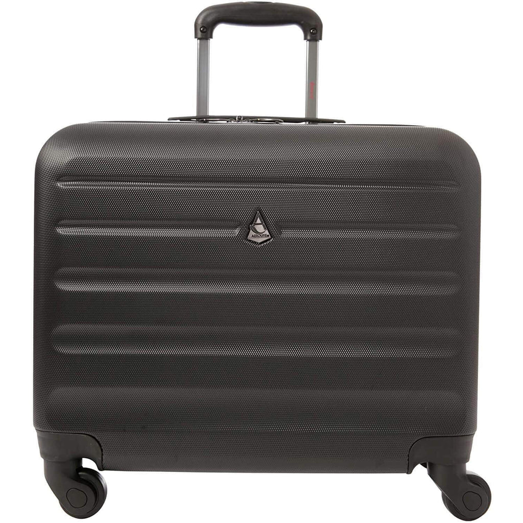 Aerolite Hard Shell Rolling Padded Laptop Case Bag on 4 Wheels - Fits up to 15.6", Overnight Trolley Business Hand Cabin Luggage Case Black - Packed Direct UK
