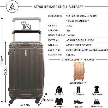 Aerolite Hard Shell Suitcase Luggage Set (Cabin x2 + Large) - Packed Direct UK