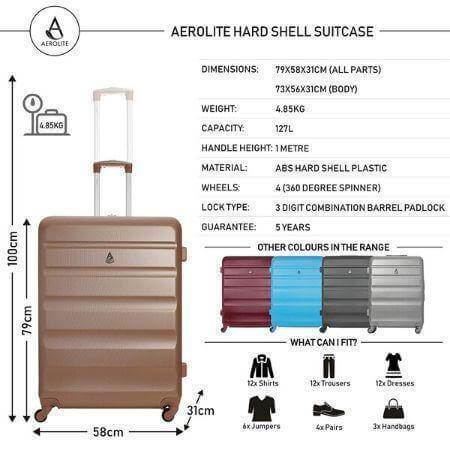 Aerolite Hard Shell Suitcase Luggage Travel Bundle (2 x Cabin Hand Luggage + 1 x Large Hold Luggage Suitcase) - Rose Gold - Packed Direct UK