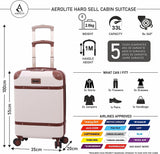 Aerolite Large Ultra Quiet 8 Wheel Stylish Classic Retro Vintage Style ABS Hard Shell Checked Check in Hold Luggage Suitcase with 4 Dual Hinomoto Wheels & TSA Lock, Cream - Packed Direct UK