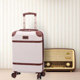 Aerolite Large Ultra Quiet 8 Wheel Stylish Classic Retro Vintage Style ABS Hard Shell Checked Check in Hold Luggage Suitcase with 4 Dual Hinomoto Wheels & TSA Lock, Cream - Packed Direct UK