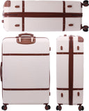 Aerolite Large Ultra Quiet 8 Wheel Stylish Classic Retro Vintage Style ABS Hard Shell Checked Check in Hold Luggage Suitcase with 4 Dual Hinomoto Wheels & TSA Lock, Cream - Packed Direct UK