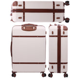 Aerolite Large Ultra Quiet 8 Wheel Stylish Classic Retro Vintage Style ABS Hard Shell Checked Check in Hold Luggage Suitcase with 4 Dual Hinomoto Wheels & TSA Lock, Cream - Packed Direct UK