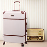 Aerolite Large Ultra Quiet 8 Wheel Stylish Classic Retro Vintage Style ABS Hard Shell Checked Check in Hold Luggage Suitcase with 4 Dual Hinomoto Wheels & TSA Lock, Cream - Packed Direct UK