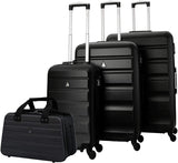 Aerolite Lightweight 4 Wheel ABS Hard Shell 4 Piece Lugagge Suitcase Set, 21" Cabin + 25" + 29" + 40x20x25cm Hand Cabin Shoulder Flight Bag Black + Black - Packed Direct UK