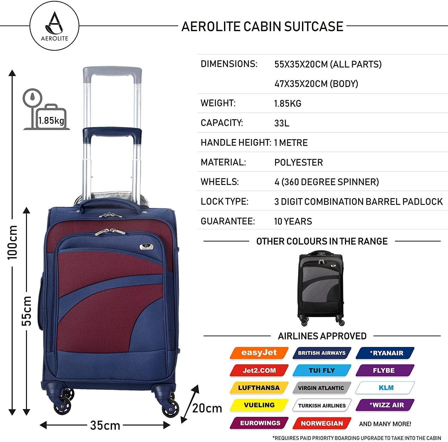 Aerolite Lightweight 55cm 4 Wheel Travel Carry Hand Cabin Luggage S – Packed Direct UK