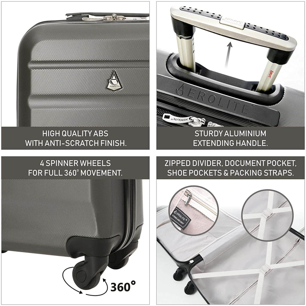 Aerolite Lightweight Hard Shell Suitcase Luggage Set (Cabin 21"+ Large 29") - Packed Direct UK