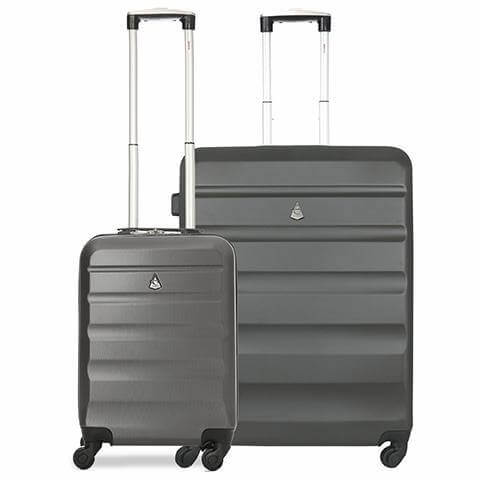 Aerolite Lightweight Hard Shell Suitcase Luggage Set (Cabin + Medium, Charcoal) - Packed Direct UK