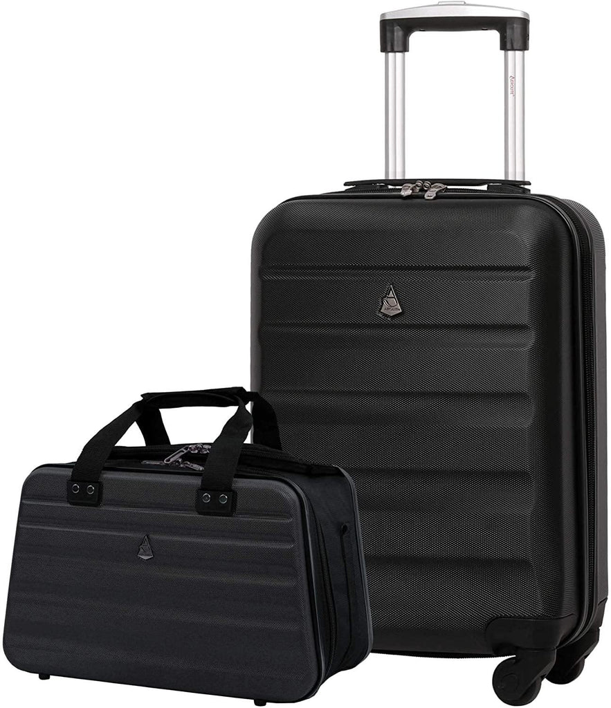 Aerolite Ryanair 55x35x20cm Lightweight ABS Hard Shell Travel Carry On Cabin Hand Luggage Suitcase + 40x20x25cm Hand Cabin Shoulder Bag 2X Black + 2X Black - Packed Direct UK