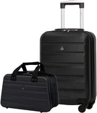 Aerolite Ryanair 55x35x20cm Lightweight ABS Hard Shell Travel Carry On Cabin Hand Luggage Suitcase + 40x20x25cm Hand Cabin Shoulder Bag Black + Black - Packed Direct UK