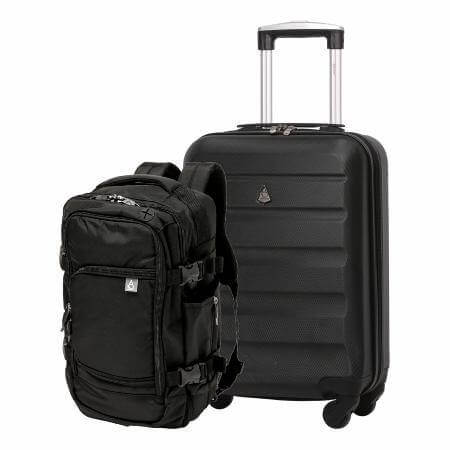 Aerolite Ryanair Max Cabin Luggage Bundle - 55x35x20cm ABS Hard Shell Carry On Suitcase for Priority Boarding + 40x20x25 Hand Luggage Backpack Holdall Charcoal - Packed Direct UK
