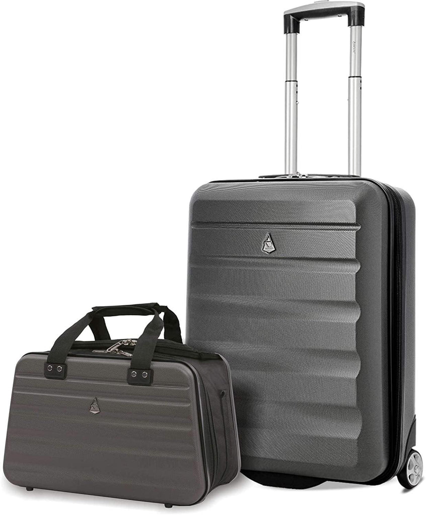 Aerolite Ryanair Maximum Size Set - 55x40x20 ABS 2 Wheel Cabin Suitcase + 40x20x25 Carry On Shoulder Flight Luggage Bag - Packed Direct UK