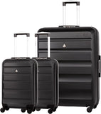 Aerolite Super Lightweight 3 Piece ABS Hard Shell Travel Suitcase Luggage Set with 4 Wheels (2X Cabin + 1x Large, Black) - Packed Direct UK