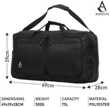 Aerolite Ultra Lightweight Foldable Holdall Shoulder Bag Flight Sports Kit Bag Black, Set of 2 - Packed Direct UK