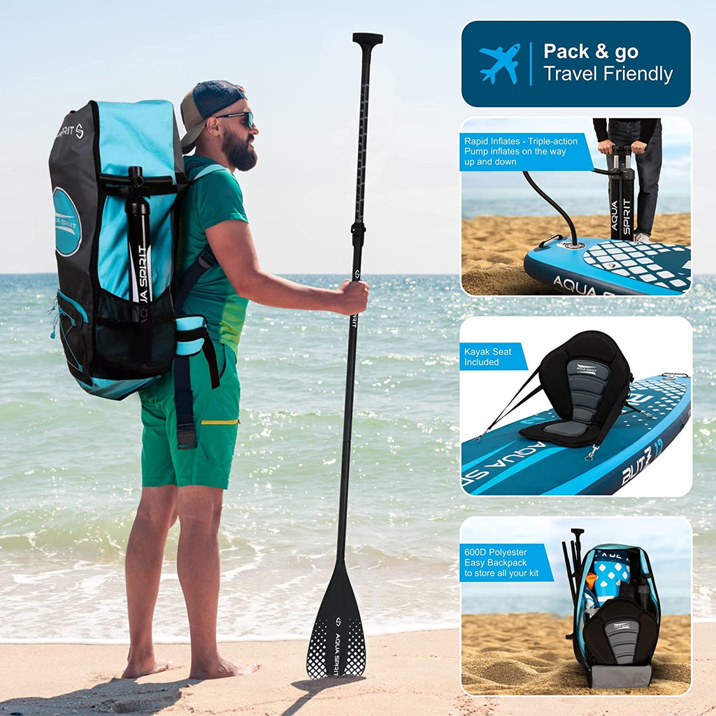 Isup Inflatable AQUA SPIRIT Blitz 10’8 & 12' PREMIUM iSUP Inflatable Stand up Paddle B ...