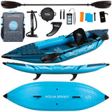 Aqua Spirit Inflatable Kayak, 10'5”/13’5”/1 or 2 Person Complete Kayak Kit with Paddle, Backpack, Double-Action Pump and more accessories, For Adult Beginners/Experts - 3 Years Brand Warranty