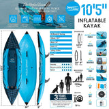 Aqua Spirit Inflatable Kayak Latest 2023 Model, 10'5”/13’5”/1 or 2 Person Complete Kayak Kit with Paddle, Backpack, Double-Action Pump and more accessories, For Adult Beginners/Experts - 3 Years Brand Warranty - Packed Direct UK