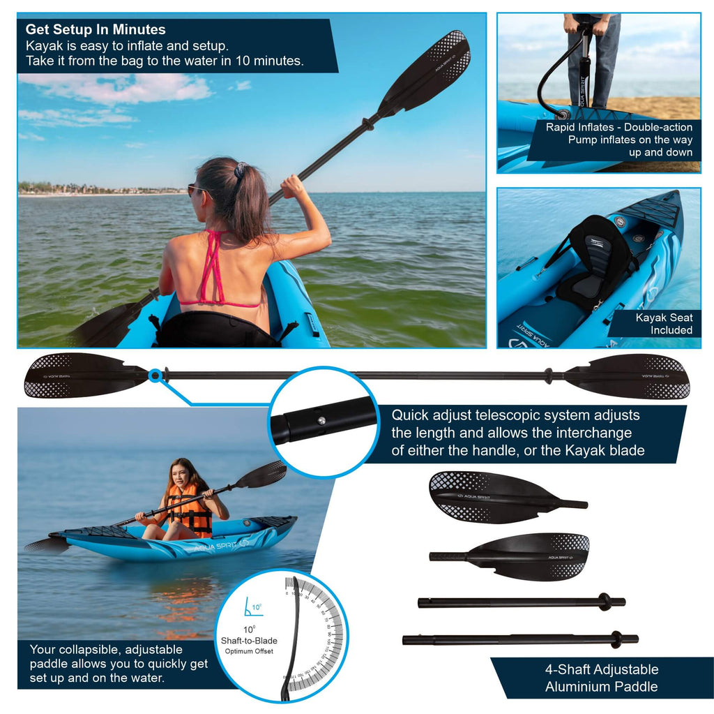 Aqua Spirit Inflatable Kayak, 10'5”/13'5”/1 or 2 Person Complete