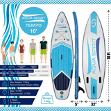 AQUA SPIRIT Tempo 10' iSUP Inflatable Stand up Paddle Board for Adult Beginners/Intermediate with Backpack, Leash, Paddle, Changing Mat & Waterproof Phone Case - Packed Direct UK