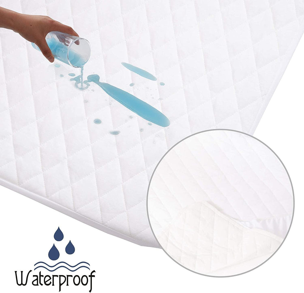 Baby Joy 100% Cotton Waterproof Cot Bed Fitted Sheets 1x Quilted and 1x Plain Jersey Sheet, White, 120x60cm (Large) - Packed Direct UK