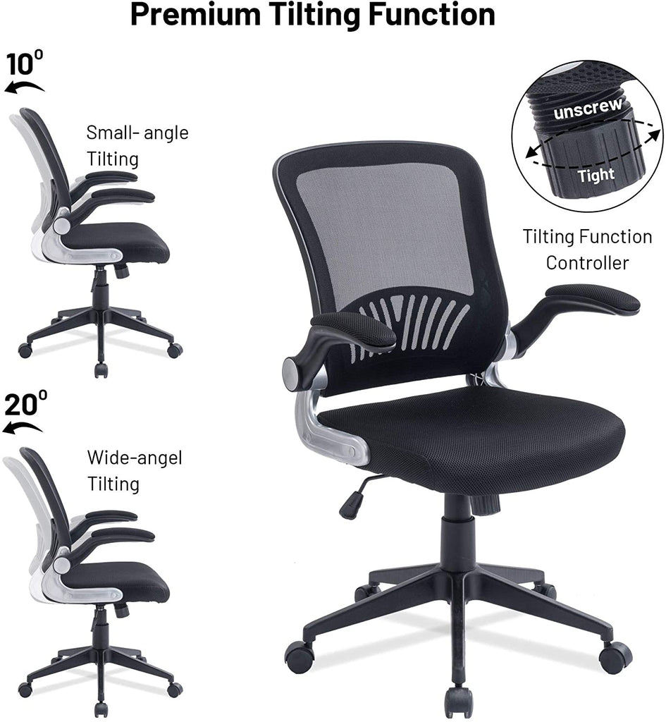 Ergonomic Mesh Office Desk Operator Chair Swivel PC Computer Office Chairs with Arms and Back Support for Home & Office Use for Adults Black - Packed Direct UK
