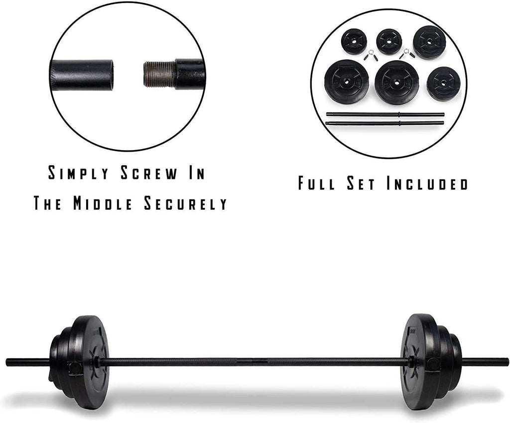Fitness Barbell and Dumbbell Weight Set for Home Gym Fitness and Strength Training + Multifunction Sport Fitness Tracker Heart Rate Watch - Packed Direct UK