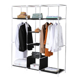 Freestanding Wardrobe Cloakroom Storage Organiser with Clothes Hanging Rails, Shoe & Storage Compartments Shelves Spaces and Covers for Home & Bedroom - Packed Direct UK