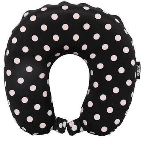 Frenzy Travel Pillow Neck Memory Foam Cushion - Polka Dots Black - Packed Direct UK