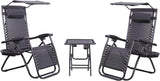 GRADE-A 3 Piece Zero Gravity Reclining Garden Patio Deck Chair Sun Lounger, 2 Chair & Table Set, Charcoal + Accessories - Packed Direct UK