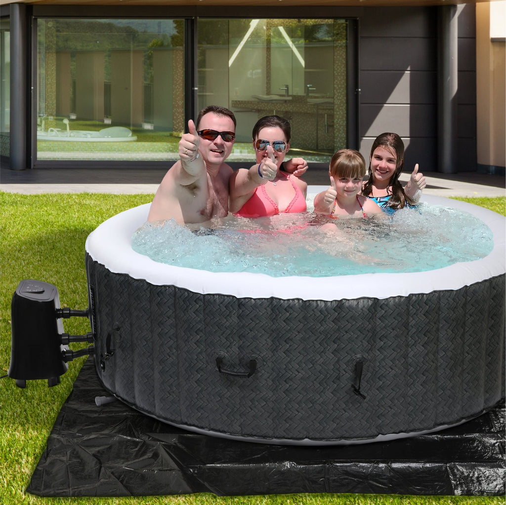 GRADE-A Aqua Spirit Self-Inflating Inflatable Quick Heating Indoor & Outdoor Round Hot Tub Spa Bubble Jacuzzi with Cover & Ground Sheet, Up to 6 Persons, Black & White - Packed Direct UK