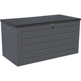 GRADE- A Olsen & Smith 270L MASSIVE Capacity Outdoor Garden Storage Box Plastic Shed - Weatherproof & Sit On with Wood Effect Chest - Packed Direct UK