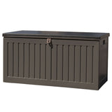 GRADE- A Olsen & Smith 270L MASSIVE Capacity Outdoor Garden Storage Box Plastic Shed - Weatherproof & Sit On with Wood Effect Chest - Packed Direct UK