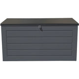 GRADE- A Olsen & Smith 270L MASSIVE Capacity Outdoor Garden Storage Box Plastic Shed - Weatherproof & Sit On with Wood Effect Chest - Packed Direct UK