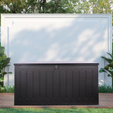 GRADE- A Olsen & Smith 270L MASSIVE Capacity Outdoor Garden Storage Box Plastic Shed - Weatherproof & Sit On with Wood Effect Chest - Packed Direct UK