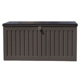 GRADE- A Olsen & Smith 270L MASSIVE Capacity Outdoor Garden Storage Box Plastic Shed - Weatherproof & Sit On with Wood Effect Chest - Packed Direct UK
