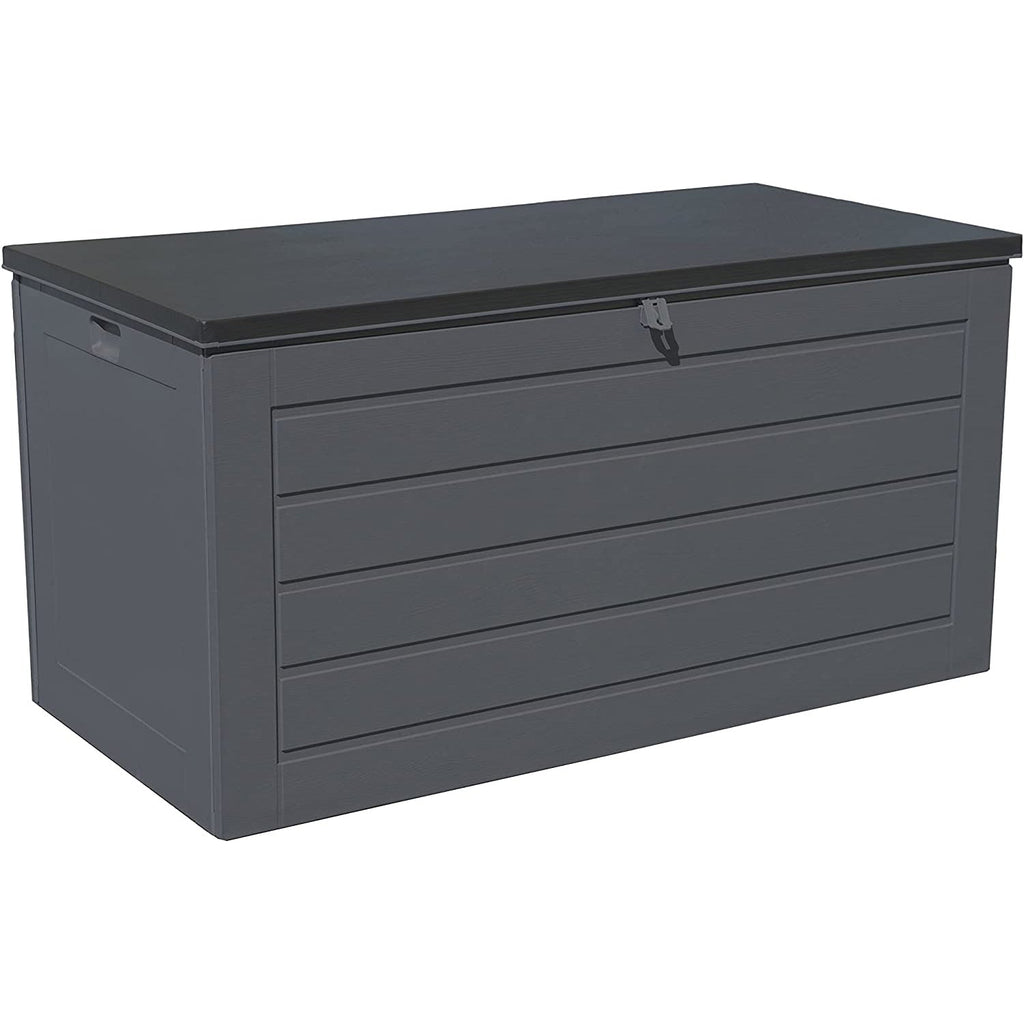 GRADE-A Olsen & Smith 270L/680L/830L MASSIVE Capacity Outdoor Garden Storage Box Plastic Shed - Weatherproof & Sit On with Wood Effect Chest - Packed Direct UK