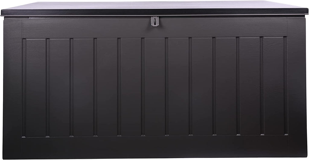 GRADE-A Olsen & Smith 680L MASSIVE Capacity Outdoor Garden Storage Box Plastic Shed - Weatherproof & Sit On with Wood Effect Chest - Packed Direct UK