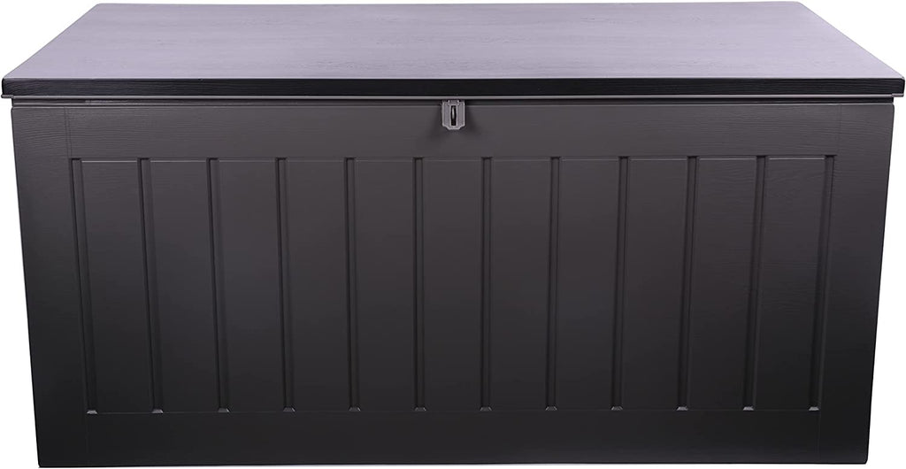 GRADE-A Olsen & Smith 680L MASSIVE Capacity Outdoor Garden Storage Box Plastic Shed - Weatherproof & Sit On with Wood Effect Chest - Packed Direct UK
