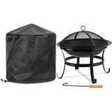GRADE-A Olsen & Smith Large Steel Metal Fire Pit for Outdoor Garden Patio Heater Camping Bowl with Lid & Poker , Wood & Coal Burning , Large Black