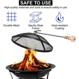 GRADE-A Olsen & Smith Large Steel Metal Fire Pit for Outdoor Garden Patio Heater Camping Bowl with Lid & Poker , Wood & Coal Burning , Large Black - Packed Direct UK