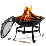 GRADE-A Olsen & Smith Large Steel Metal Fire Pit for Outdoor Garden Patio Heater Camping Bowl with Lid & Poker , Wood & Coal Burning , Large Black - Packed Direct UK