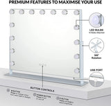 GRADE-A Olsen & Smith Tabletop Hollywood Vanity Makeup Mirror with 15 Dimmable LED Bulbs Lights for Dressing Table White - Packed Direct UK