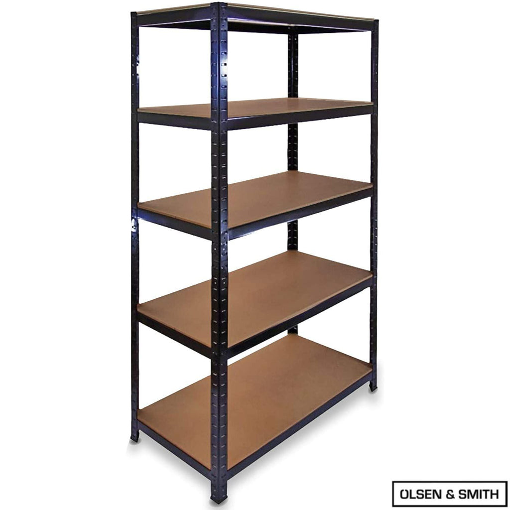 Heavy Duty 5 Tier Steel & Wood Garage Shelving Unit 150cm x 70cm x 30cm Racking Utility Shelves Units For Storage For Home Workshop Shed Office Black - Packed Direct UK