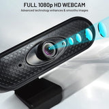 High Definition Full HD Webcam with Microphone Mic for Windows Mac iOS Desktop PC Laptop 1080P FHD Plug and Play USB Web Camera for Video Conference Meeting Zoom Skype WebEx Teams 2MP Black - Packed Direct UK