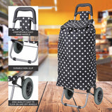 Hoppa 47Ltr Lightweight Shopping Trolley, Hard Wearing & Foldaway for Easy Storage with 1 Years Guarantee (Black Polka Dot) - Packed Direct UK